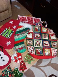 Christmas mats and coasters and stockings