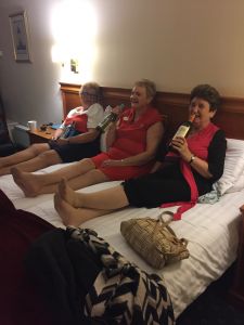 Margaret, Lily and Hazel having a drink before going out for the evening