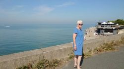 Hazel on seafront doing a mile for the sponsored walk